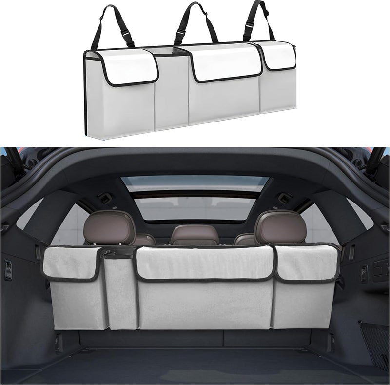Tioollev Car Trunk Organizer, Backseat Hanging Large Storage with Adjustable Straps,Waterproof PVC Collapsible Cargo Bag, Car Interior Accessories for Auto SUV MPV (White) - Image 1